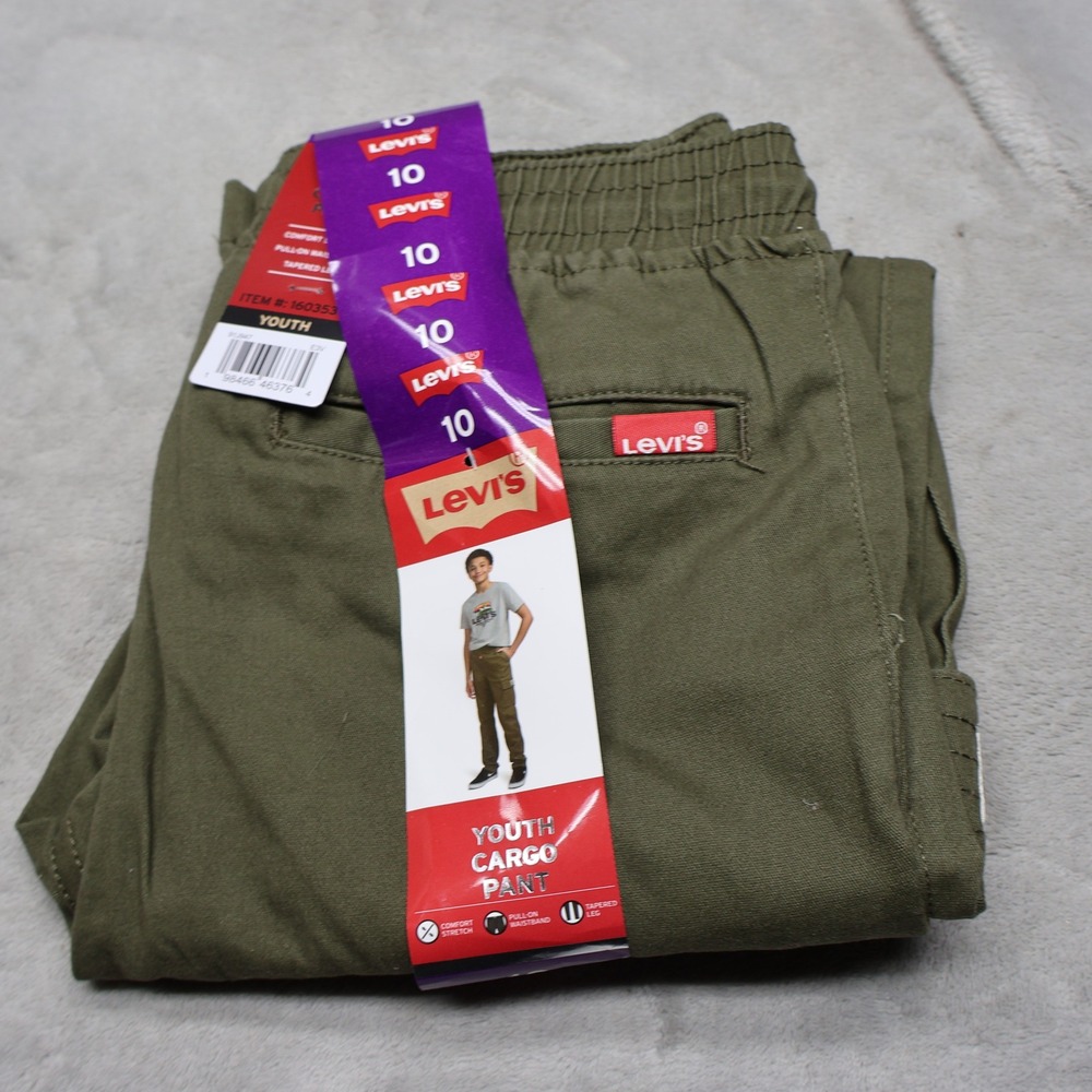 Levi's Cargo Pant Youth 10 Green Stretch Tapered Leg Pull-On‎ Casual 25x28 NEW
